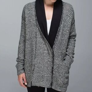 Lululemon Ghost Black Post Practice Cardigan Marled Knit Snap Wrap Sweater